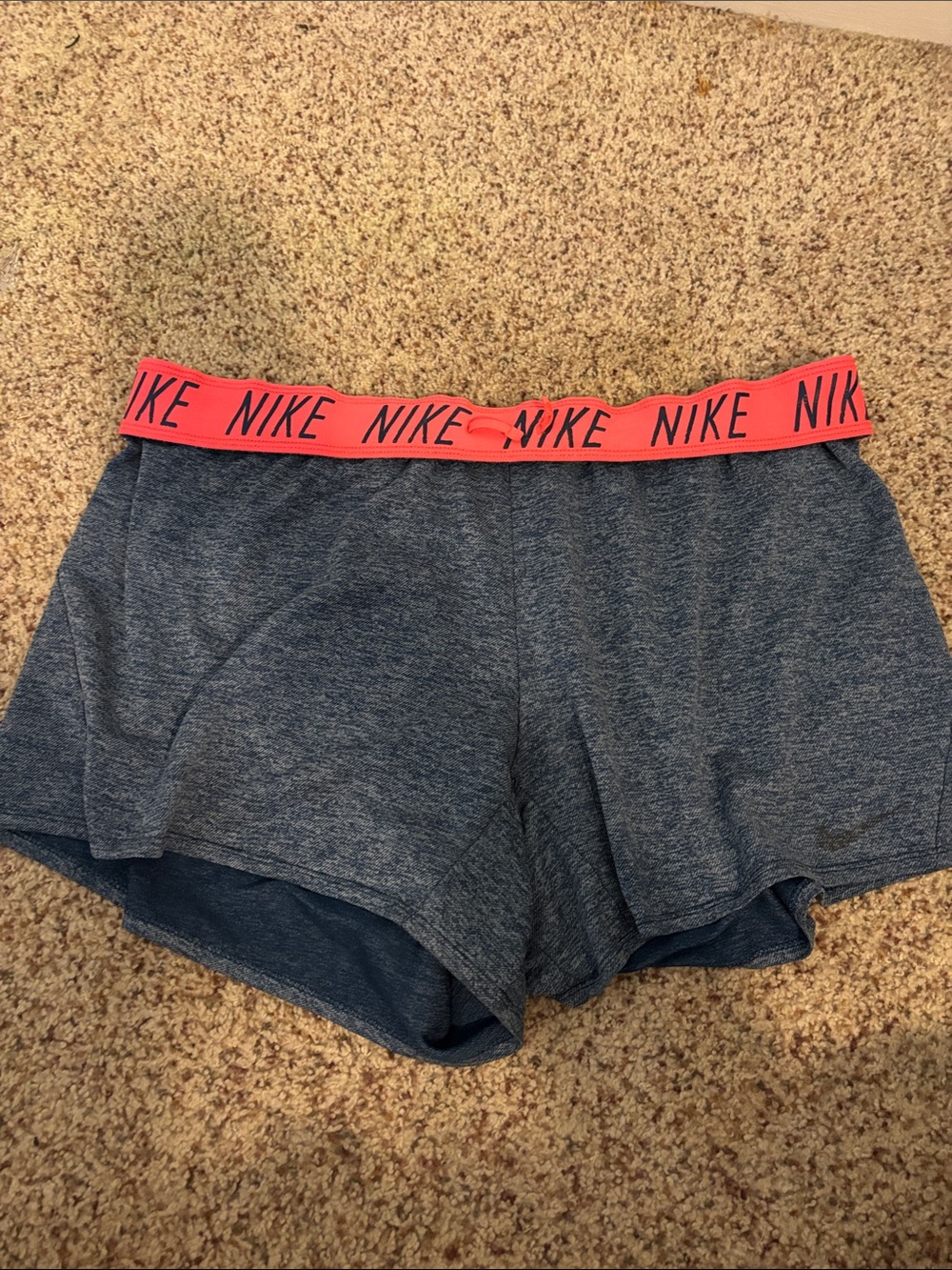 Nike Blue Heather Performance Shorts with Coral Logo Waistband